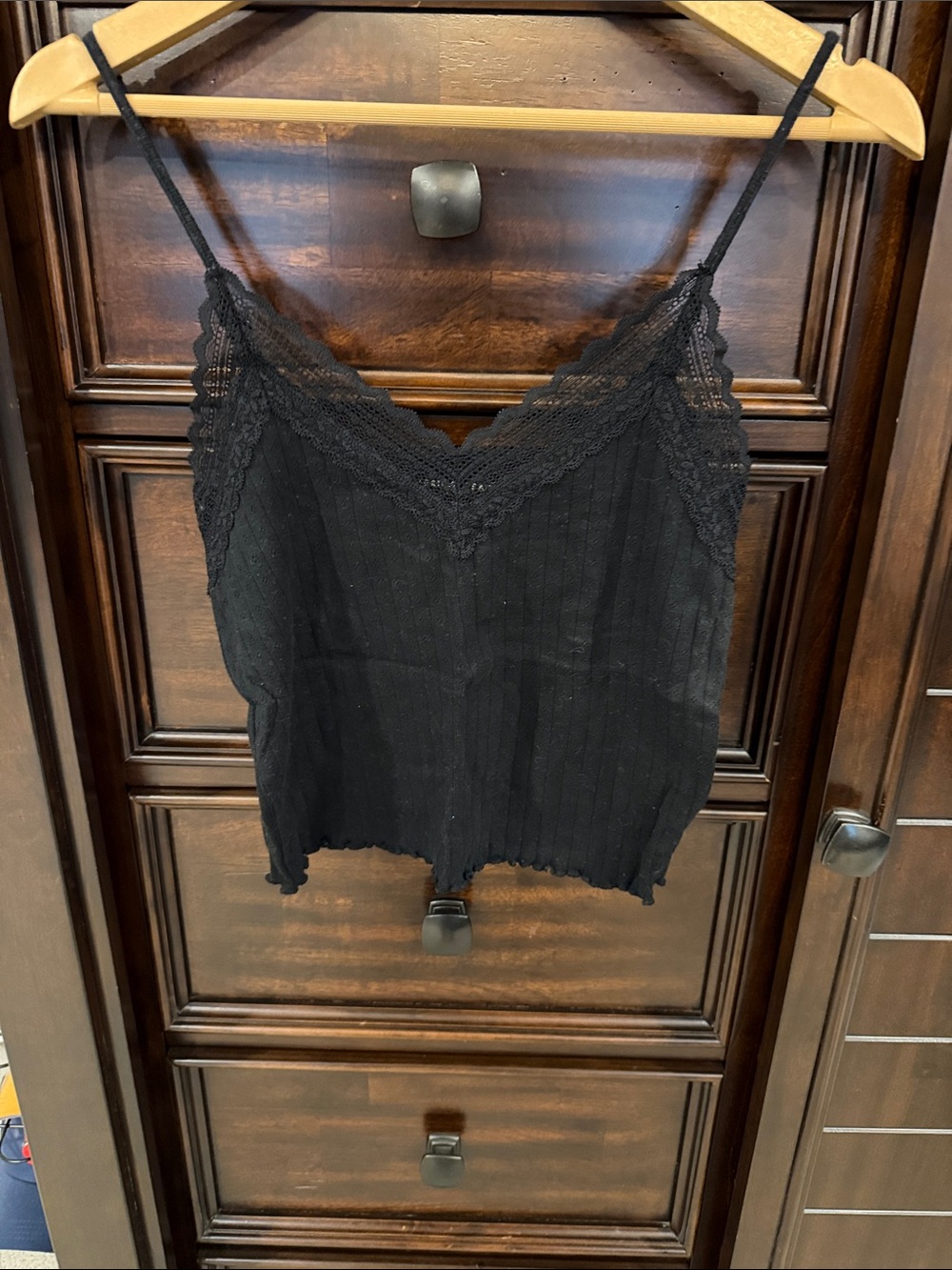 American Eagle Outfitters Black Lace-Trim Ribbed Cami